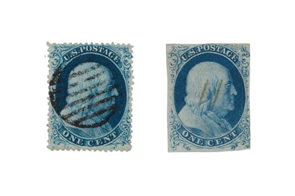 Two 1851 1¢ Benjamin Franklin Stamps, (2 Pcs.)