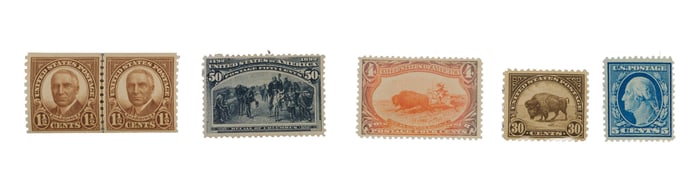 Group of Six U. S. Stamps, late 19th/early 20th c., (6 Pcs.)