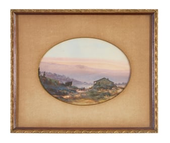 Edward Livingston (American/Louisiana, 1837-1898), "Landscape View at Sunset," Sight- H.- 4 3/4 in.,