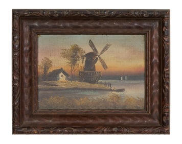 Continental School (19th Century), "Old Mill at Dordrecht on the Banks of the Meuse," H.- 5 in., W.-