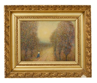 Domenico Riccitelli (Italian/American, 1881-1970), "A Walk in the Woods," H.- 7 3/4 in., W.- 10 1/8