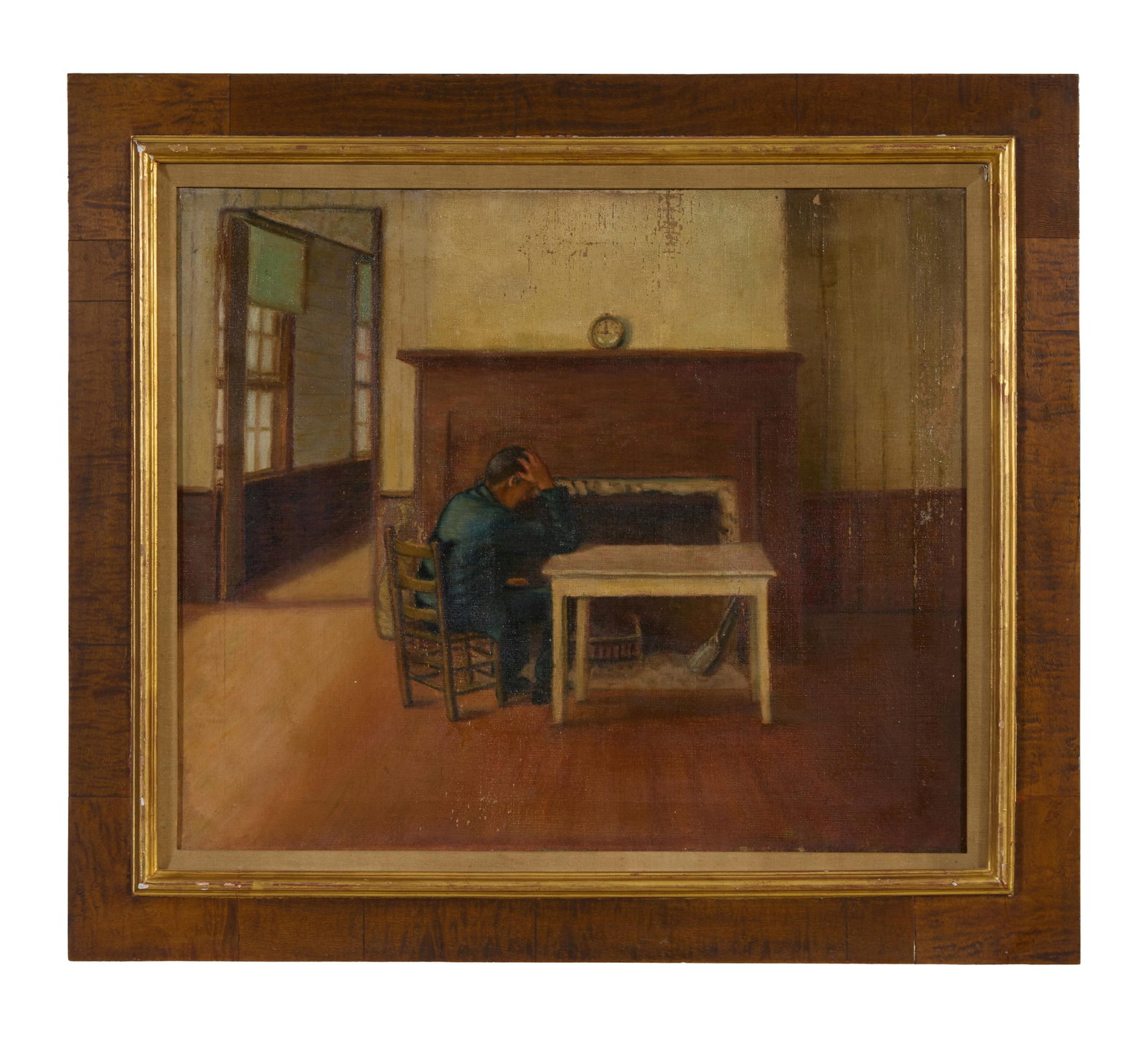 American School (20th Century), "Man Seated by Fireplace," H.- 16 in., W.- 20 in., Framed- H.- 26 (1 of 6)