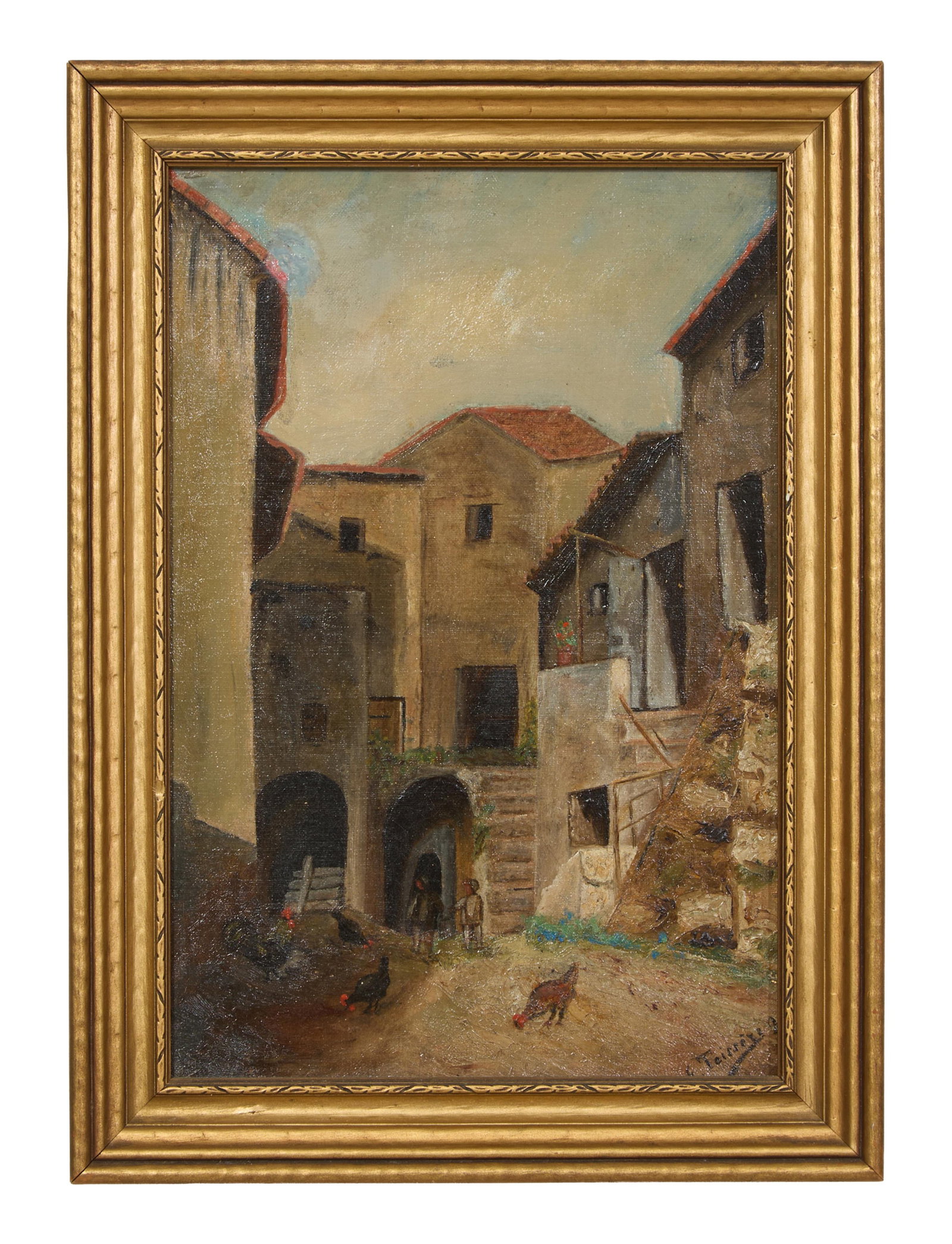 Continental/French School (19th Century), "Buildings with Chickens in the Courtyard," H.- 14 in., (1 of 4)