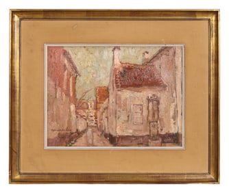 Marten van der Loo (Belgian, 1880-1920), "Street Scene Near Auvers," H.- 9 3/4 in., W.- 12 7/8 in.,