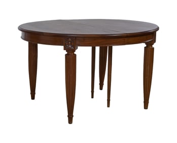 French Louis XVI Style Oval Walnut Dining Table, 20th c., H.- 29 in., W.- 50 1/2 in., D.- 45 1/2 in.
