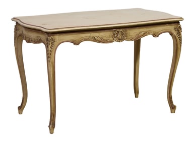 French Louis XV Style Creme Peinte Center Table, 20th c., H.- 29 1/2 in., W.- 45 in., D.- 25 1/2 in.