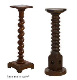 Two French Walnut Twist Pedestals, 19th c., Barley Twist- H.- 41 3/4 in., W.- 12 1/2 in., D.- 12 1/2
