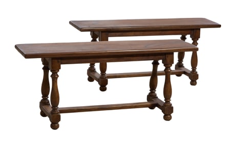 Pair of Small French Provincial Charles X Style Benches, 20th c., Each- H.- 17 1/2 in., W.- 41 1/2