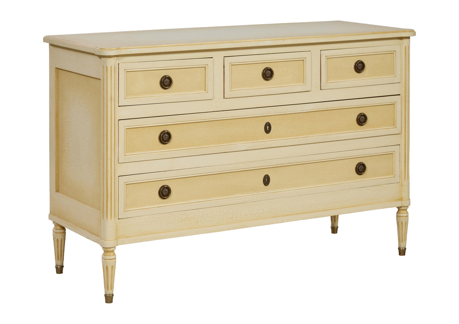 French Louis XVI Inspired Creme Peinte Commode, 20th c., H.- 31 1/2 in., W.- 49 in., D.- 18 3/4 in. (1 of 1)