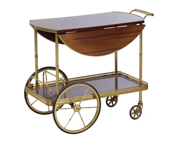 French Mahogany and Brass Dessert Cart, early 20th c., H.- 28 in., W.- 32 1/2 in., D.- Open- 29 3/4