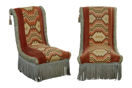Pair of French Napoleon III Passementerie Slipper Chairs, late 19th c., Each- H.- 33 in., W.- 22 1/2