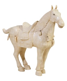 Chinese Tang Style Bone Clad Horse Sculpture, 20th c., H.- 42 in., W.- 48 in., D.- 14 in.