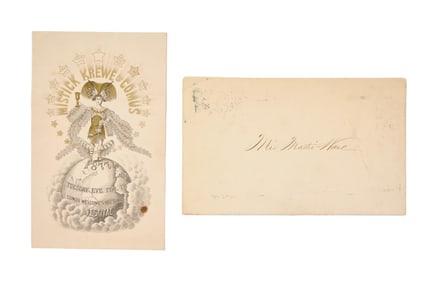 Mardi Gras Ball Invitation, Mistick Krewe of Comus, 1877, Invitation- H.- 8 1/2 in., W.- 5 1/4 in.