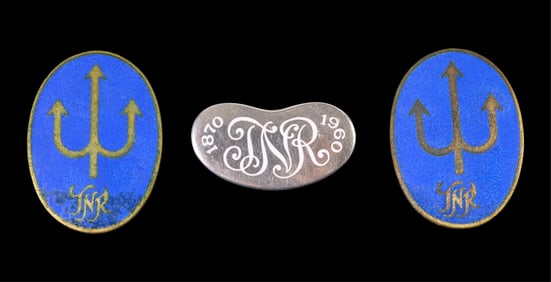 Three Mardi Gras Ball Favor Pins, Twelfth Night Revelers, 20th c., 1960- H.- 3/4 in., W.- 1 3/8 in.;