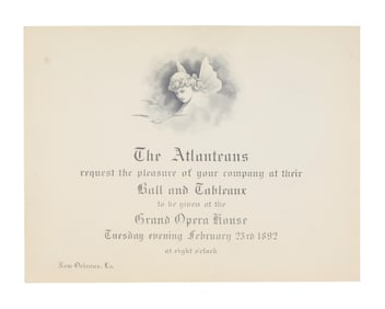 Mardi Gras Ball Invitation, Atlanteans, 1892, H.- 5 1/4 in., W.- 6 7/8 in.