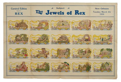 Mardi Gras Parade Bulletin, Rex, "The Jewels of Rex," 1930, H.- 28 in., W.- 42 in.