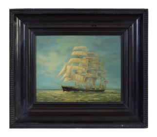E. Markl (American School, 20th Century), "Clipper Ship at Sea," H.- 16 in., W.- 20 in., Framed- H.-