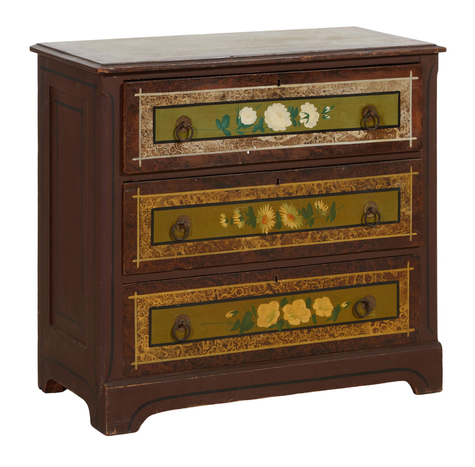 American Painted Pine Chest of Drawers, late 19th c., H.- 32 in., W.- 35 1/2 in., D.- 16 3/4 in. (1 of 2)
