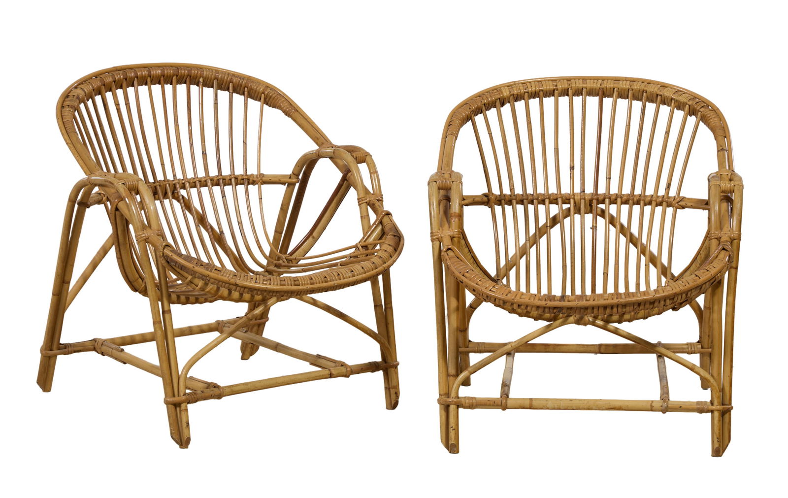 Pair of Vintage Bamboo Arm Chairs, 20th c., Each- H.- 27 in., W.- 25 in., D.- 25 in. (2 Pcs.) (1 of 1)