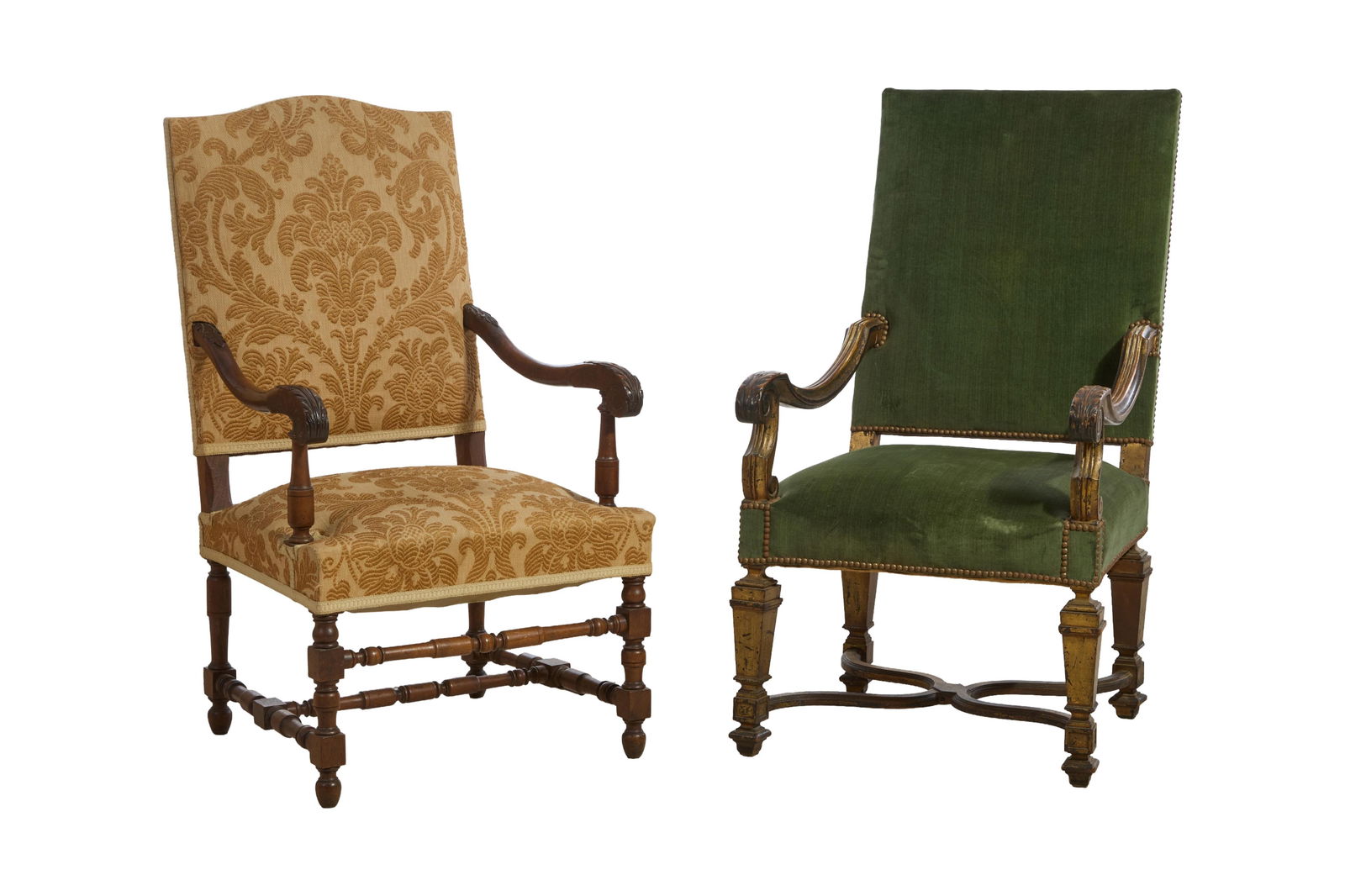 Lot of Two French Henri II Style Fauteuils, late 19th c., Taller- H.- 44 1/2 in., W.- 24 1/2 in., (1 of 1)