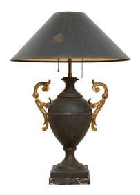 Antique Classical Gilt Bronze Copper Urn Lamp, 19th c., H.- 25 in., W.- 11 1/2 in., D.- 8 in.