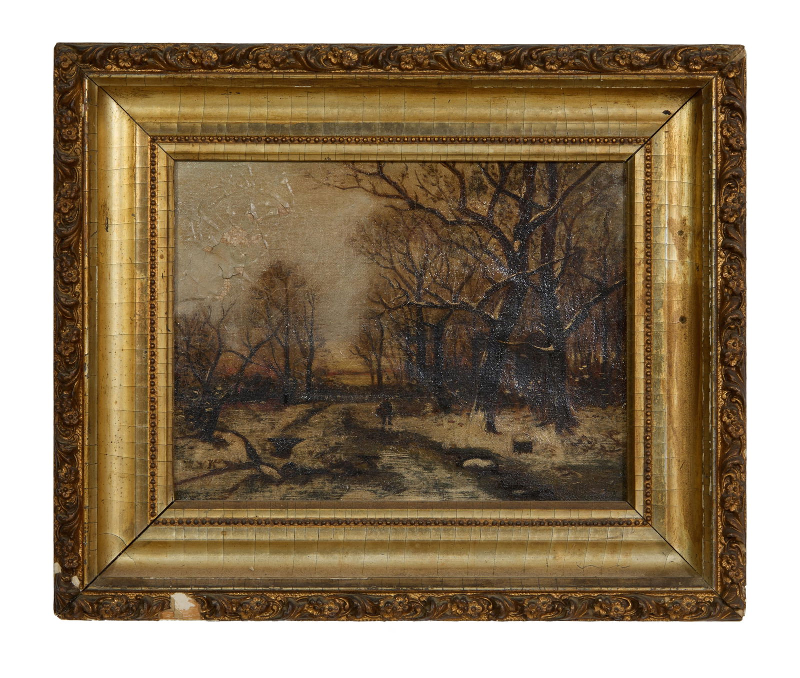 Continental School (19th Century), "Winter Landscape," H.- 7 in., W.- 9 in., Framed- H.- 10 7/8 in., (1 of 4)