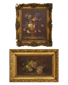 Pair of Continental Still Life Paintings, First- H.- 16 in., W.- 20., Framed- H.- 22 in, W.- 26 in.;