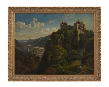 Continental/German School (19th Century), "Landscape of the Konigstein Fortress with Staffage," H.-