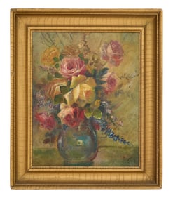 Continental School (20th Century), "Still Life with Flowers," H.- 16 in., W.- 13 in., Framed- H.- 20