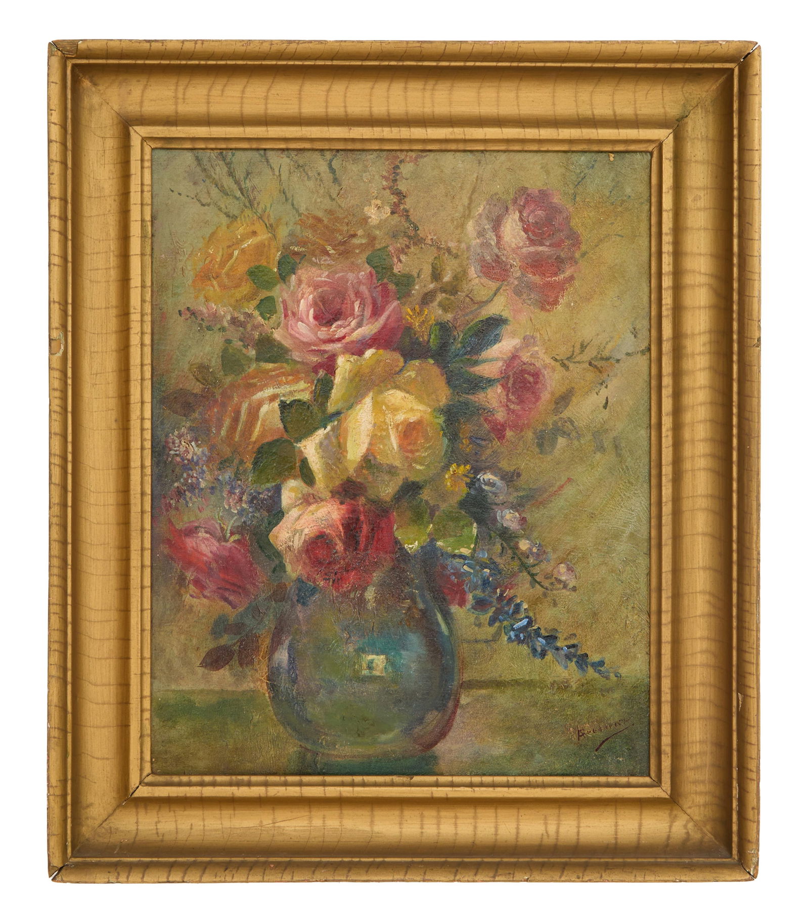 Continental School (20th Century), "Still Life with Flowers," H.- 16 in., W.- 13 in., Framed- H.- 20 (1 of 4)
