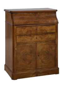 French Louis Philippe Metamorphic Marble Top Burled Walnut Dressing Commode, mid 19th c., H.- 40