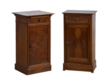 Two French Louis Philippe Walnut Nightstands, mid 19th c., Larger- H.- 28 1/2 in., W.- 16 1/4 in.,