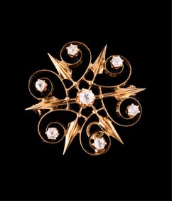 18K Gold and Diamond Convertible Brooch, App. Wt.- 6.4 grams; Dia.- 1 1/2 in.