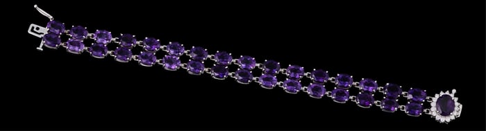 14k White Gold Amethyst Link Bracelet, Total Diamond Wt.- App. 0.65 carats; Total Amethyst Wt.- App.