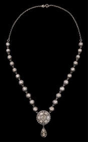 Unusual Sterling and Diamond Link Choker Necklace, L.- 10 in., with a 7-inch safety chain.