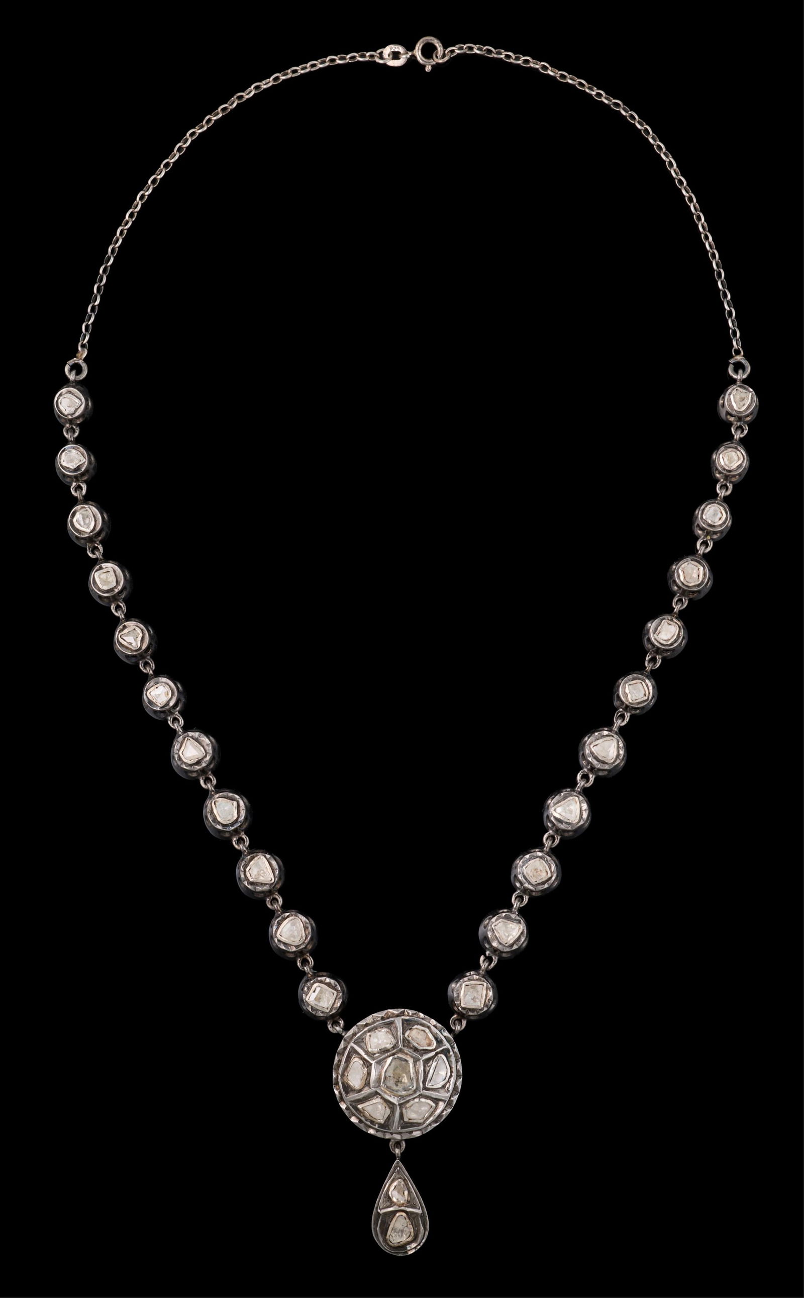 Unusual Sterling and Diamond Link Choker Necklace, L.- 10 in., with a 7-inch safety chain. (1 of 2)