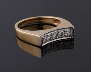 Ladies' 14K Yellow Gold Mid Century Modern Diamond Ring, Size- 4 3/4.