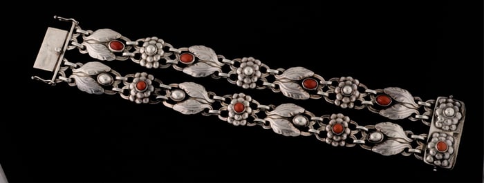 Georg Jensen Sterling Coral Link Bracelet, L.- 7 3/8 in.