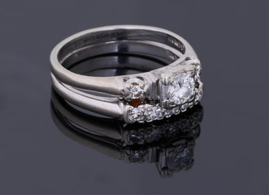 14K White Gold Diamond Joined Wedding Set, Size- 7.