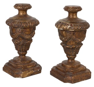 Pair of Large Giltwood Urn Pricket Candlesticks, 19th c., Each- H.- 16 in., W.- 8 in., D.- 8 in. (2