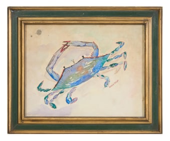 Grace Elliott (American, 20th Century), "Blue Crab," H.- 11 in., W.- 14 in., Framed- H.- 14 1/2 in.,