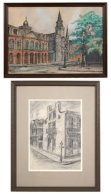 Rolland Golden (American/Louisiana, 1931-2019), Two French Quarter Drawings, Cathedral- Sight- H.-