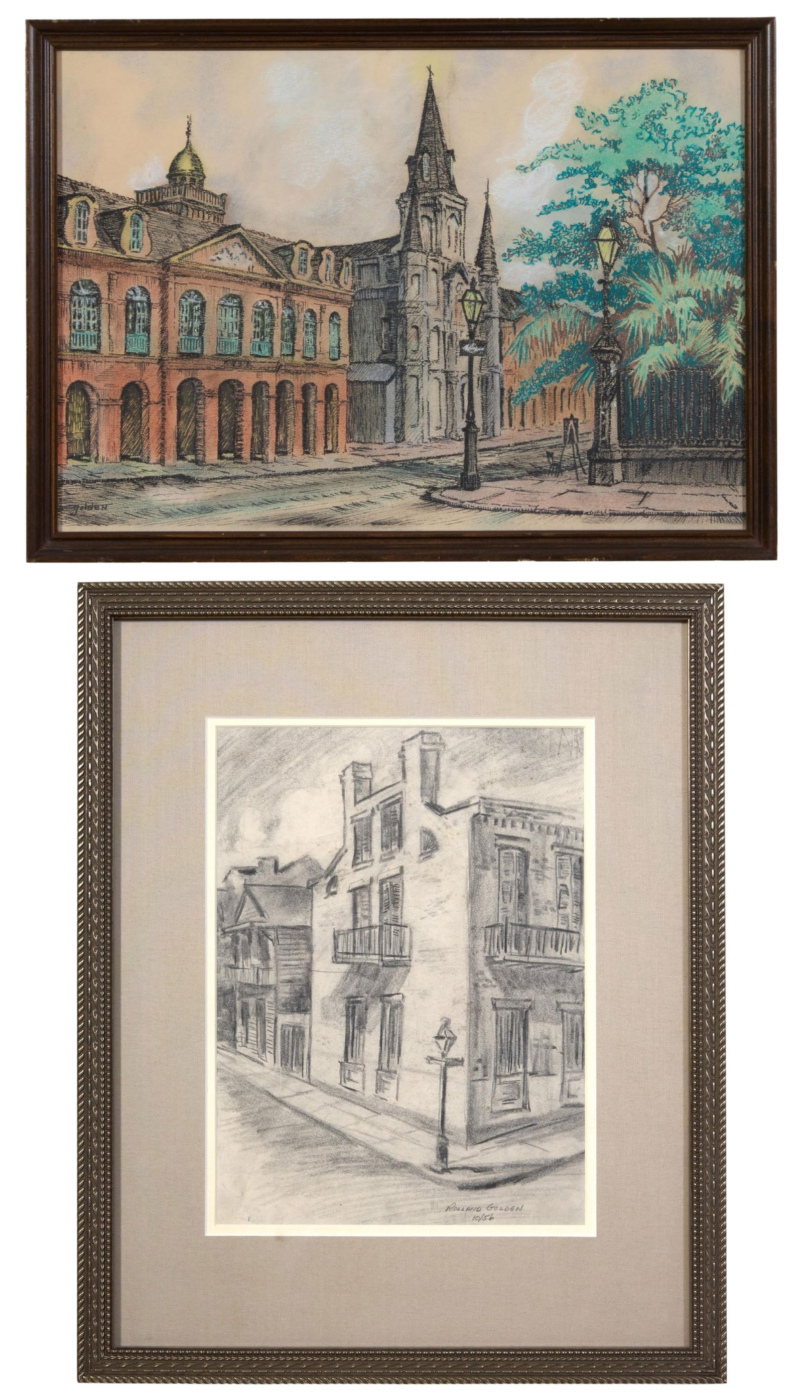 Rolland Golden (American/Louisiana, 1931-2019), Two French Quarter Drawings, Cathedral- Sight- H.- (1 of 9)