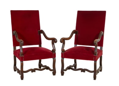 Pair of French Charles VIII Os de Mouton Fauteuils, 19th c., Each- H.- 45 in., W.- 25 1/2 in., D.-