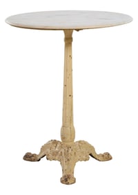 French Parisian Marble Top Cast Iron Bistro Table, late 19th c., H.- 28 1/4 in., Dia.- 23 in.