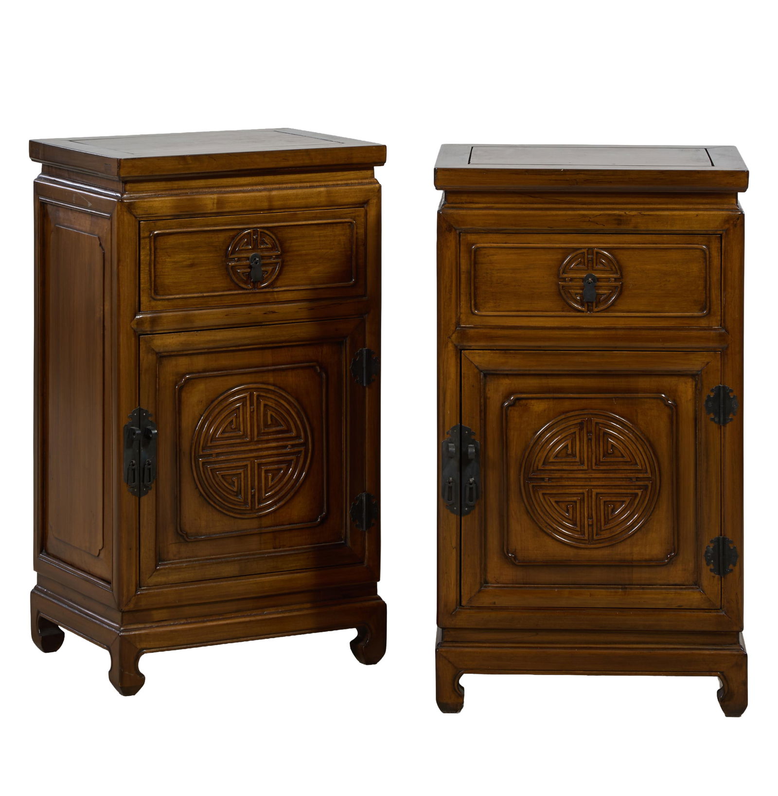 Pair of Asian Style Nightstands, 20th c., Each- H.- 32 1/4 in., W.- 18 1/2 in., D.- 14 in. (2 Pcs.) (1 of 12)