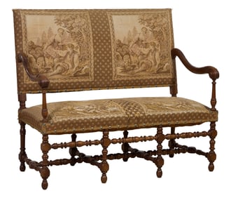 French Henri II Style Needlepoint Carved Walnut Settee, mid 19th c., H.- 43 in., W.- 52 in., D.- 26