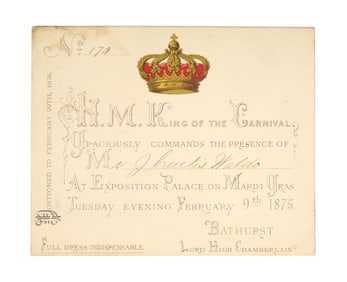 Mardi Gras Ball Admit Card, Rex, 1875/6, H.- 4 5/8 in., W.- 5 7/8 in.