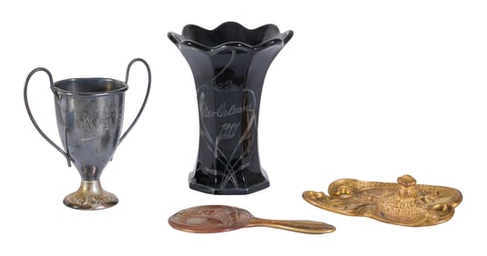 Four Mardi Gras Krewe Favors, Rex, 1908, 1912, 1914 and 1917, 1908- H.- 1 7/8 in., W.- 6 in., D.- 4