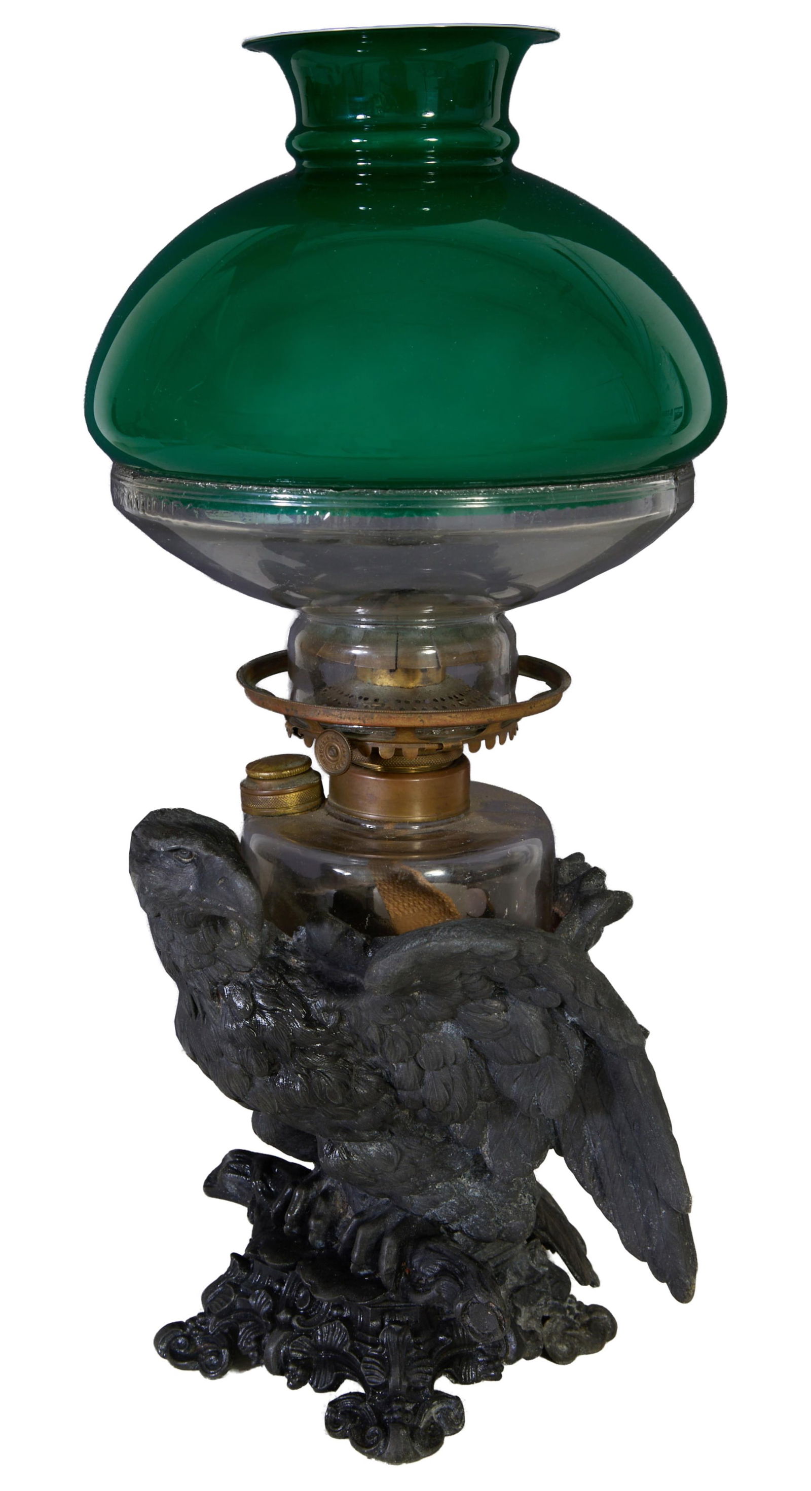 Unusual Bronze Eagle Kerosene Lamp, late 19th c., H.- 18 in., W.- 8 1/2 in., D.- 8 1/2 in. (1 of 4)
